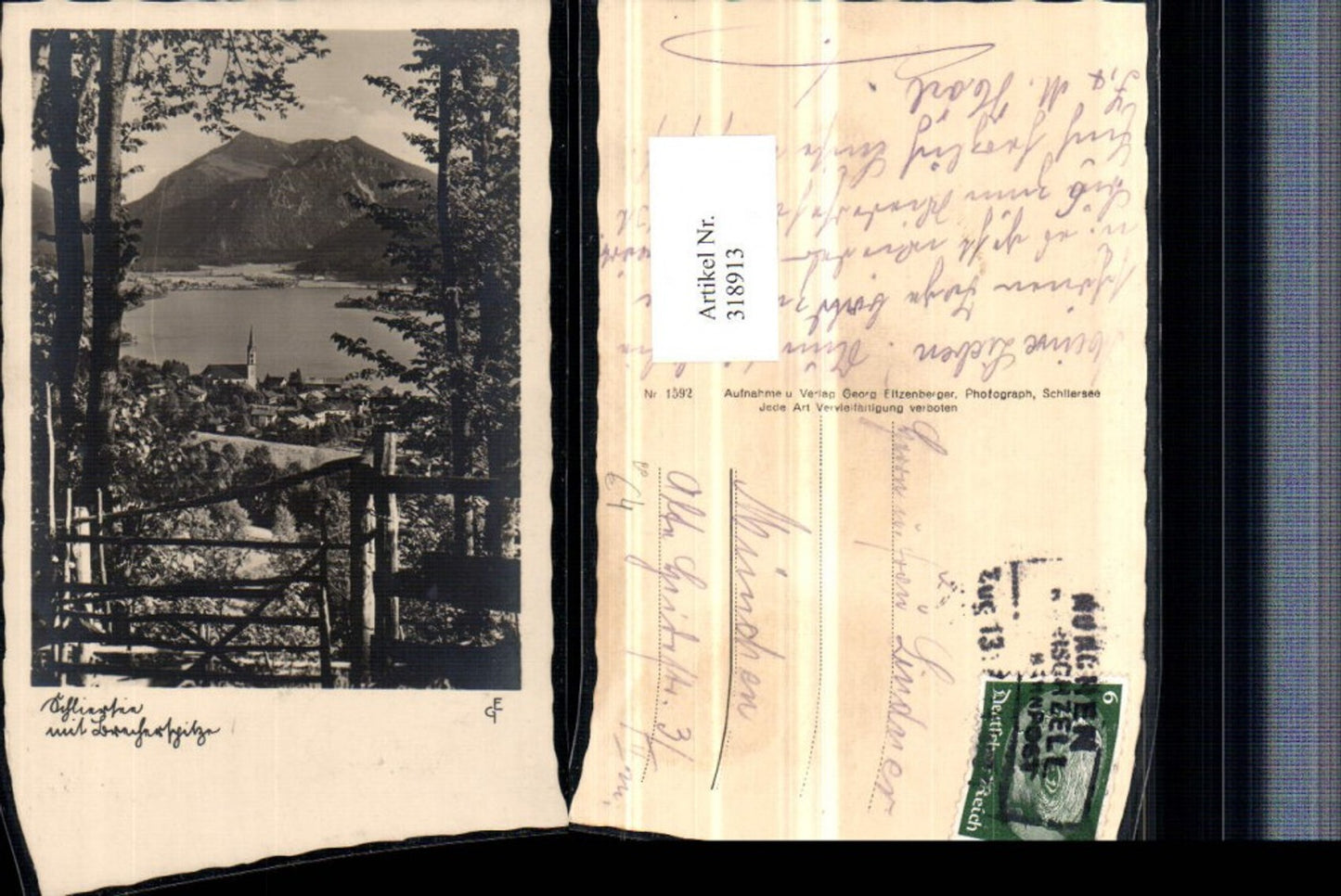 318913,Schliersee Teilansicht Bergkulisse Bahnpost 1320 München – Bayrischzell