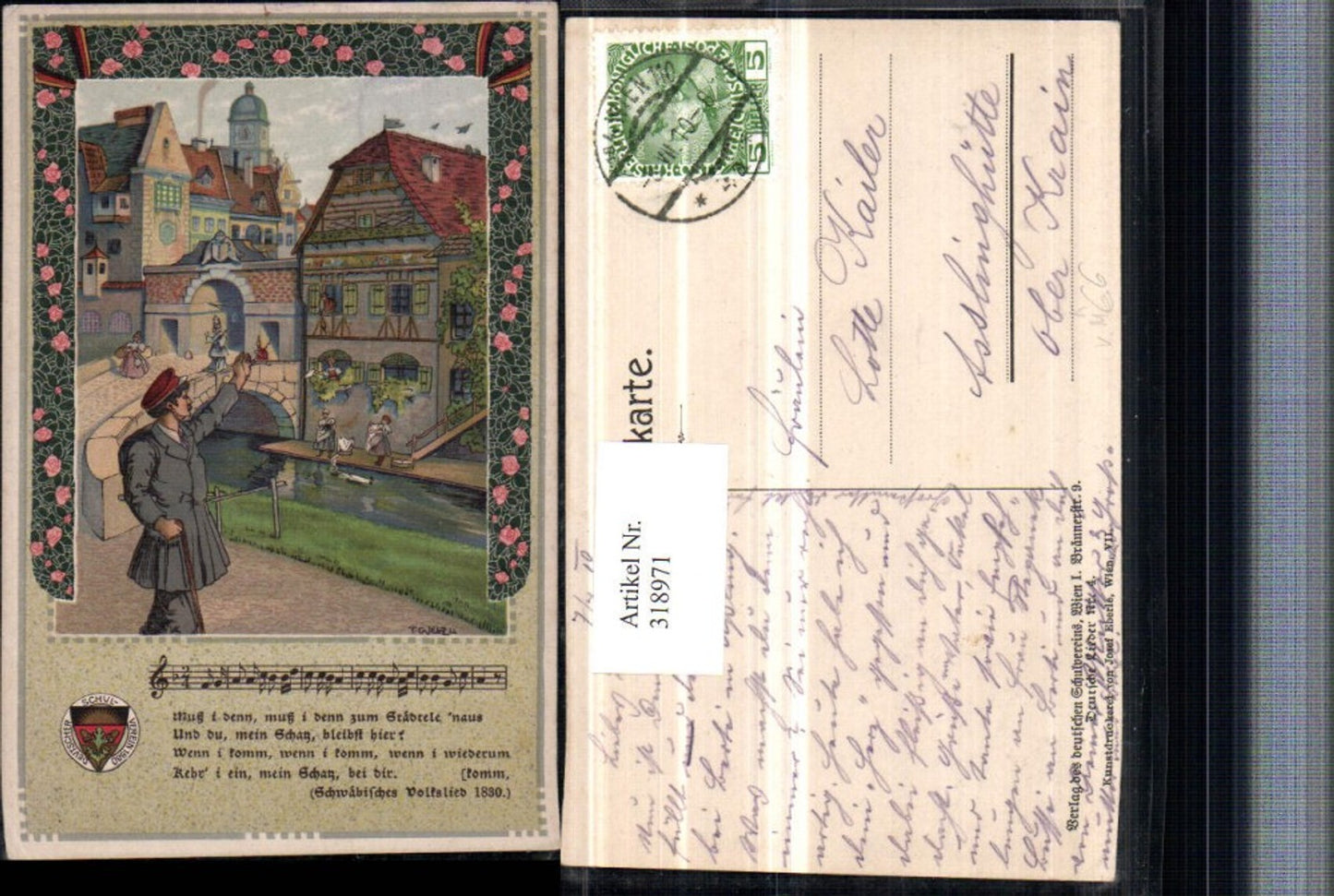 318971,Deutscher Schulverein Deutsche Lieder 4 Künstler T. Welzl Abschied Soldat Liedzeile