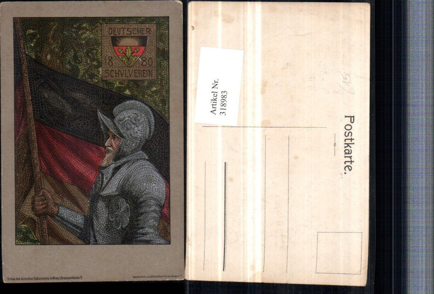 318983,Deutscher Schulverein Künstlerkarte Ritter Flagge Fahne