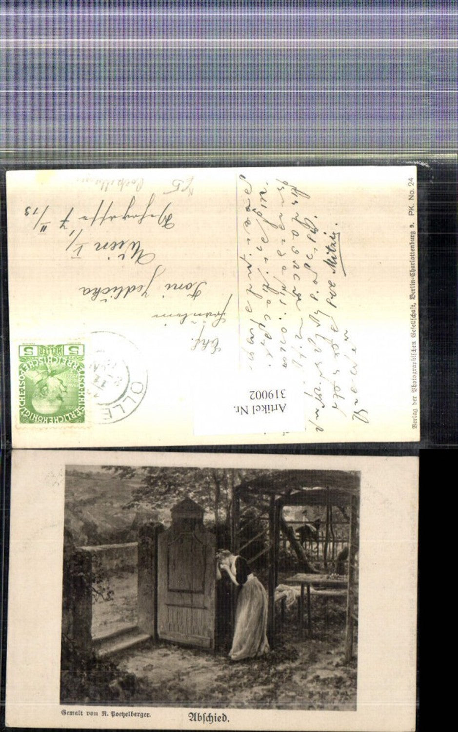 319002,Künstler Ak Robert Poetzelberger Abschied Frau weint a. Tor
