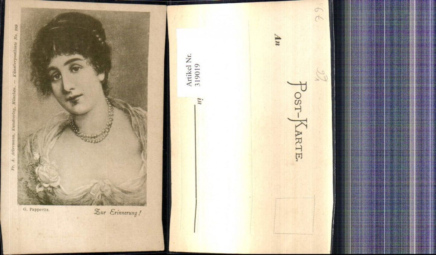 319019,Künstler Ak G. Papperitz Zur Erinnerung Frau Portrait pub F. A. Ackermann 289