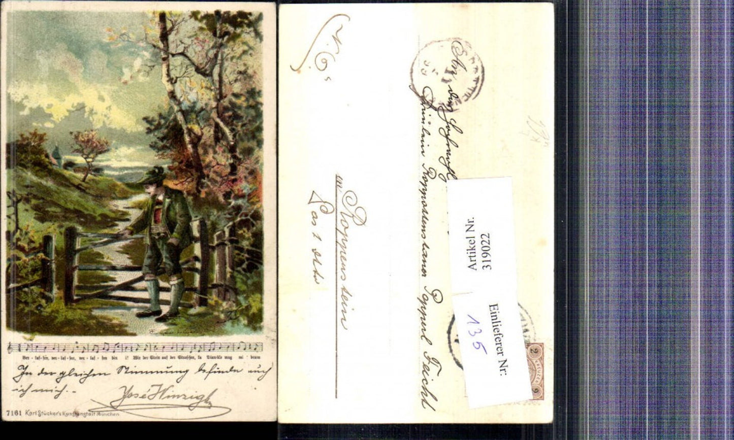 319022,Künstler Litho Jäger Zaun Landschaft Notenzeile pub Karl Stücker 7161