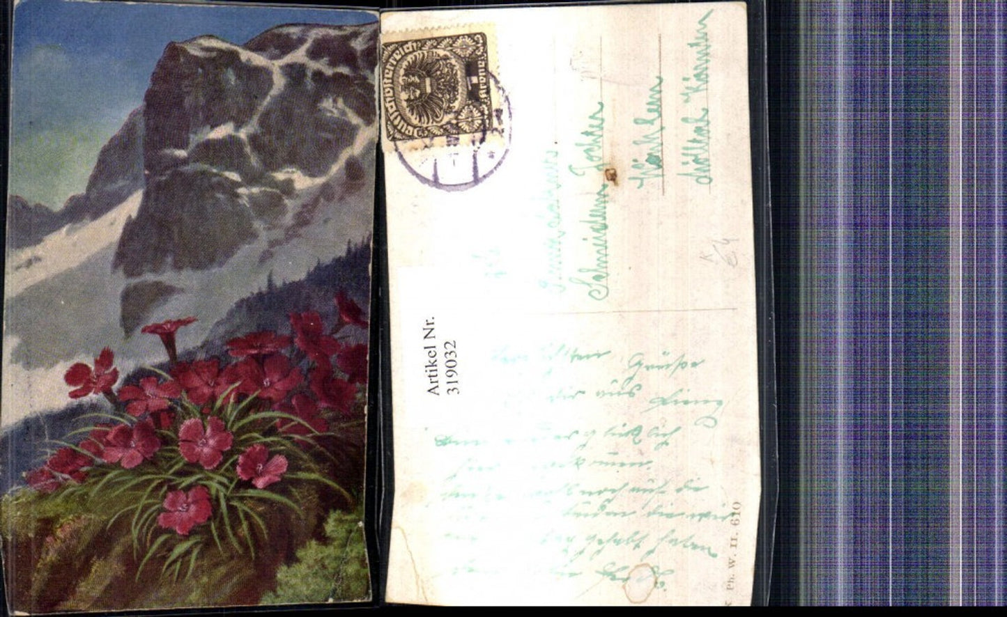 319032,Künstler Ak Blumen Alpenflora Bergkulisse