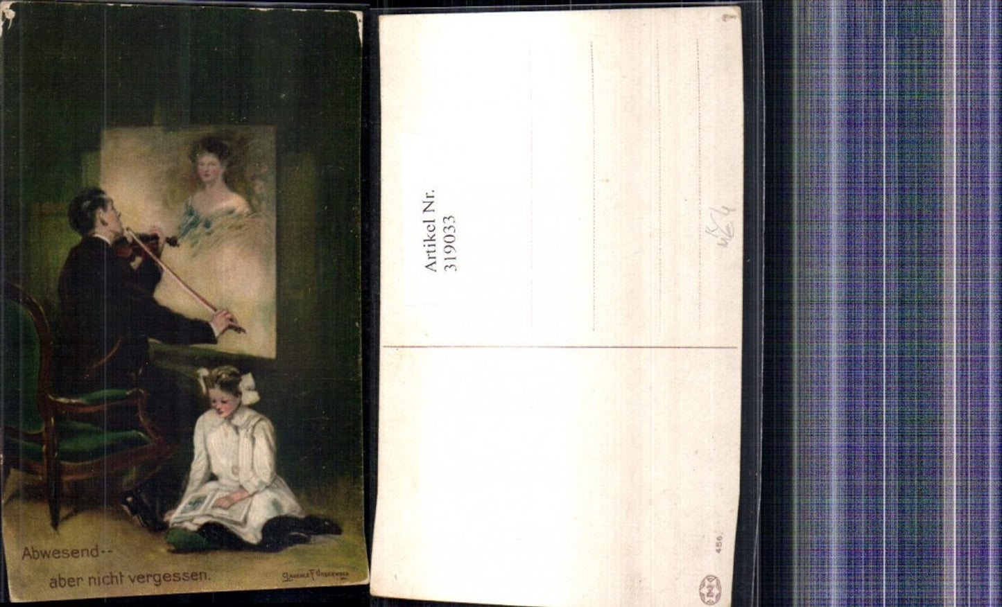 319033,Künstler Ak Clarence F. Underwood Abwesend Mann Geige v. Gemälde Mädchen Lesen