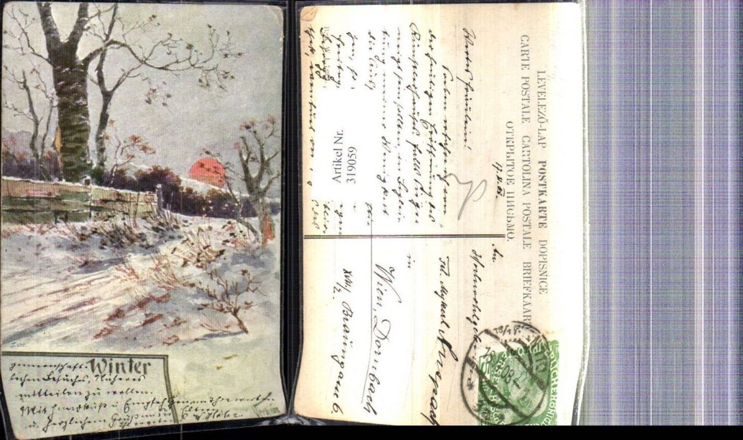 319059,Künstler Ak Heinrich Wertheim Winter Landschaft Sonne Mauer Baum Winterlandschaft