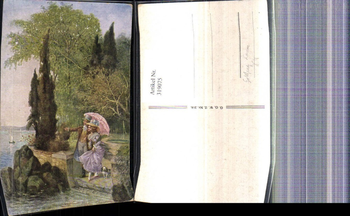 319075,Künstler Ak Gottfried Lorenz Paar a. Ufer See Hund