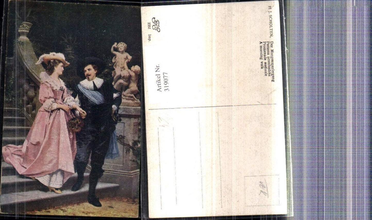 319077,Künstler Ak H. J. Scholten Der Morgenspaziergang Paar Liebe