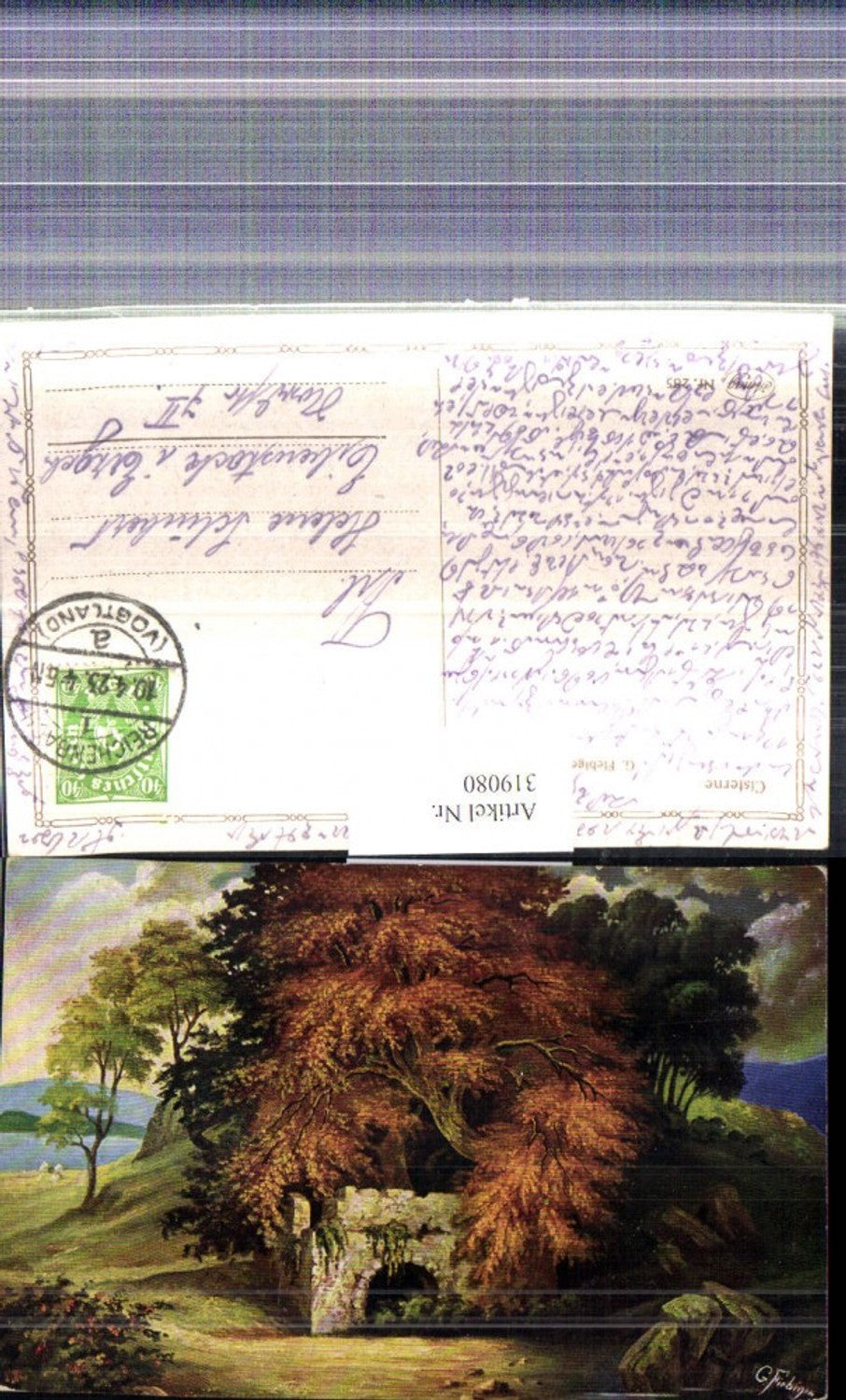 319080,Künstler Ak G. Fiebiger Cisterne Baum Landschaft