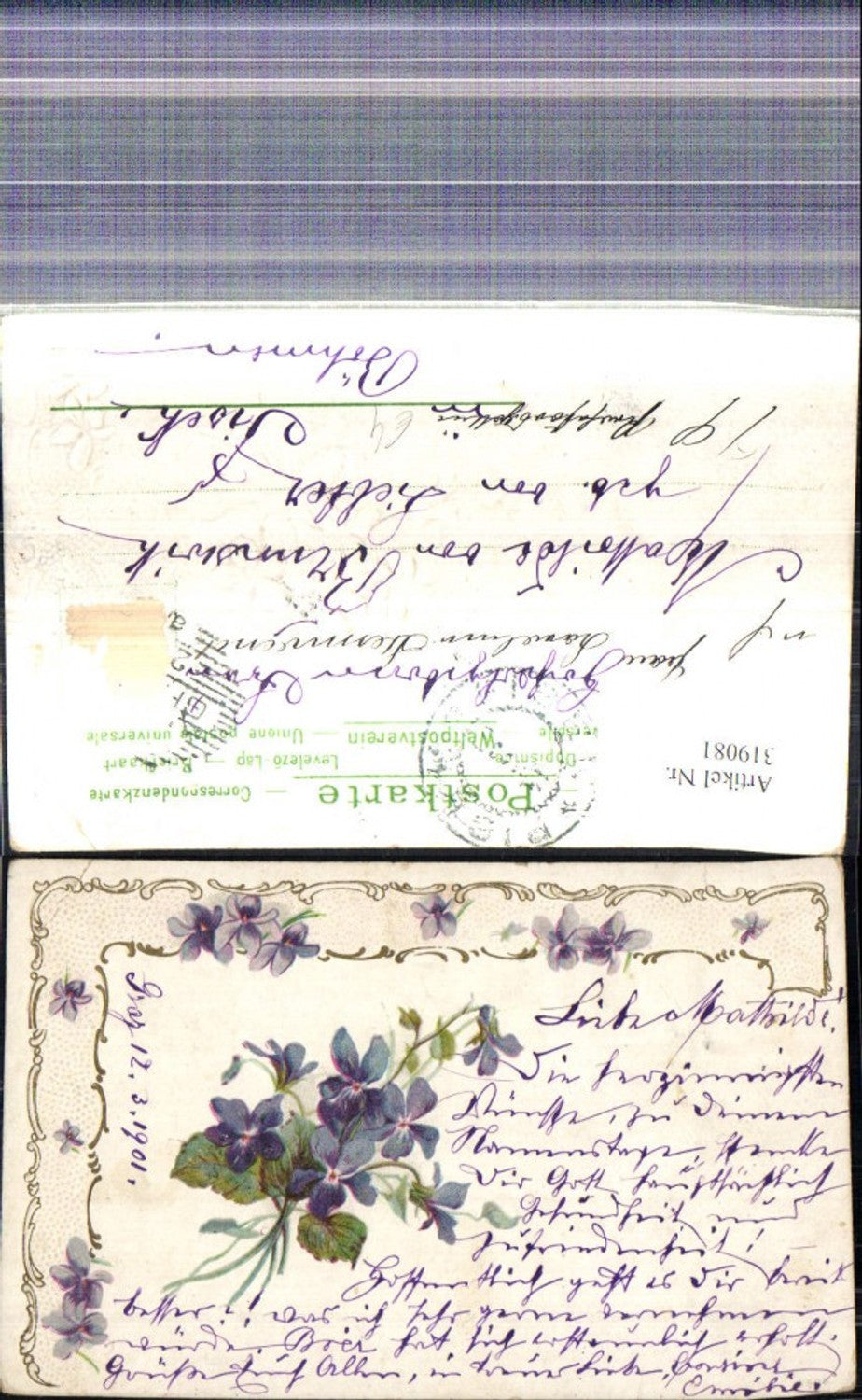 319081,Präge Künstler Ak Blumen Veilchen Ornament