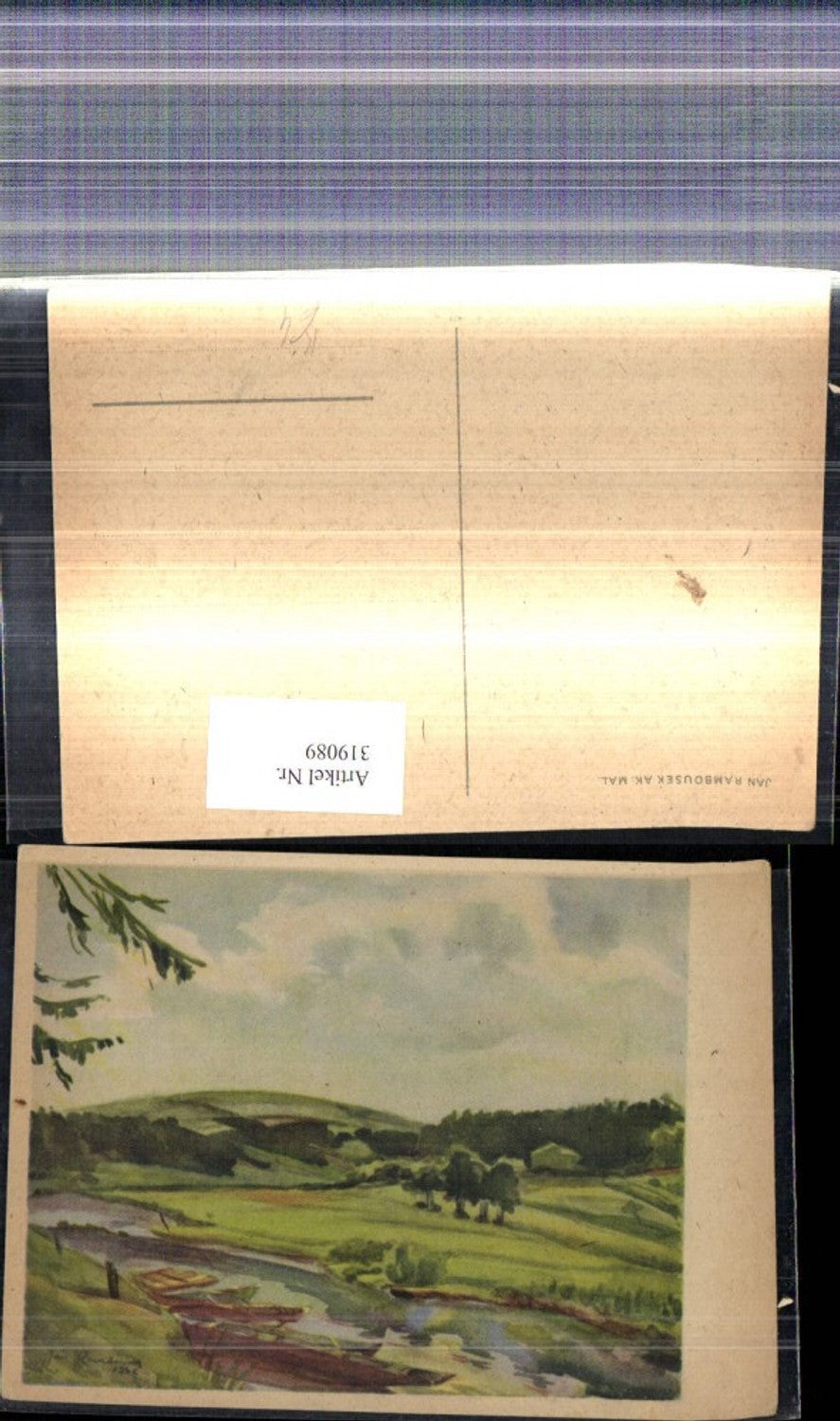 319089,Künstler Ak Jan Rambousek Boote a. Fluss Landschaft