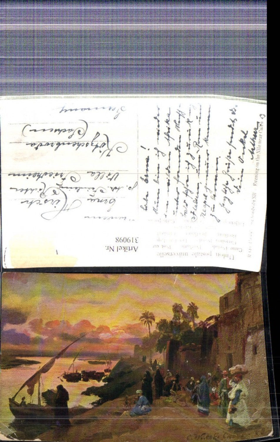 319098,Künstler Ak C. Wuttke Evening on the Nile near Cairo Kairo Nil Abendszene
