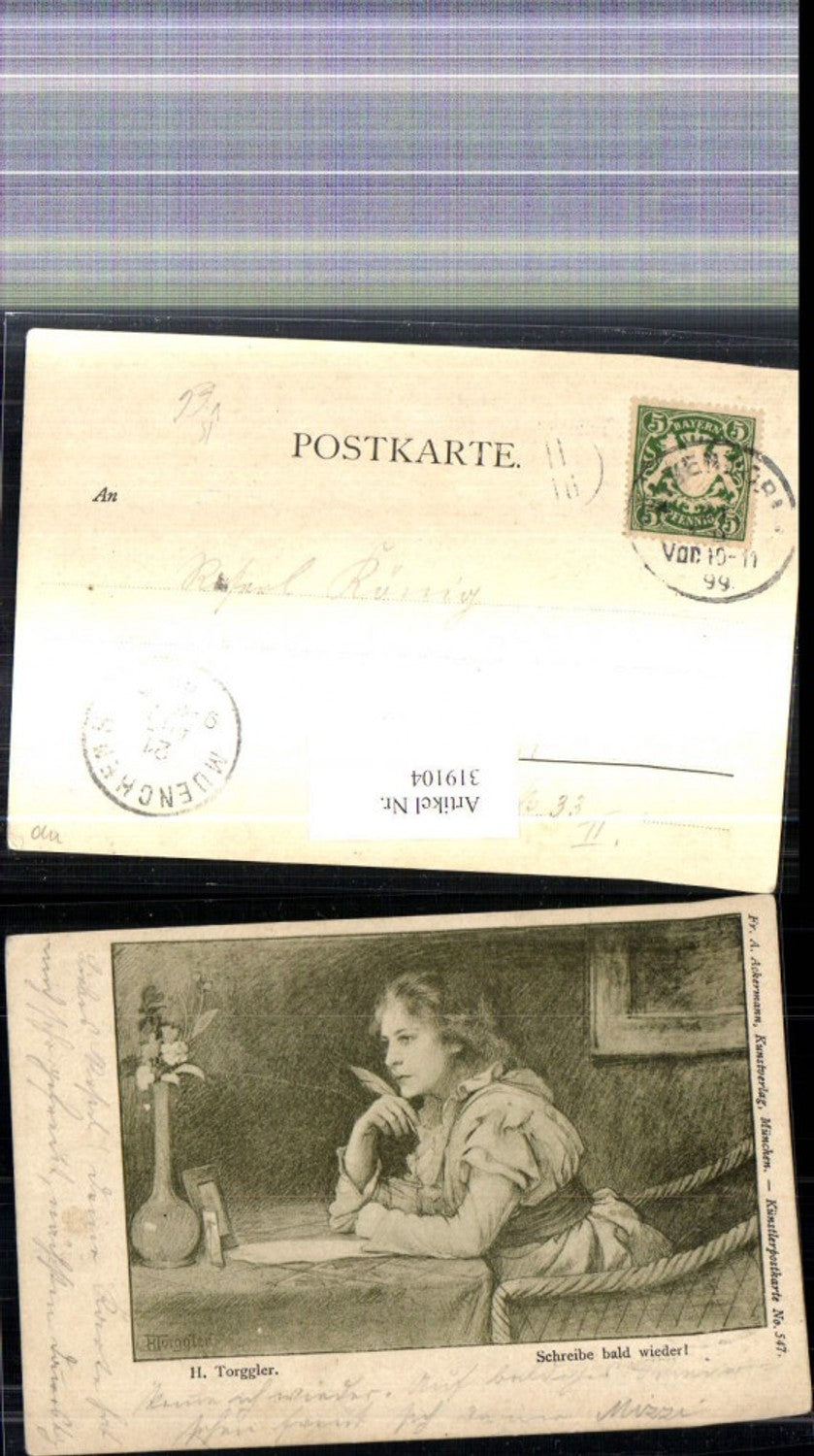 319104, Artist Ak H. Torggler Write again soon Mrs. Letter pub FA Ackermann 547