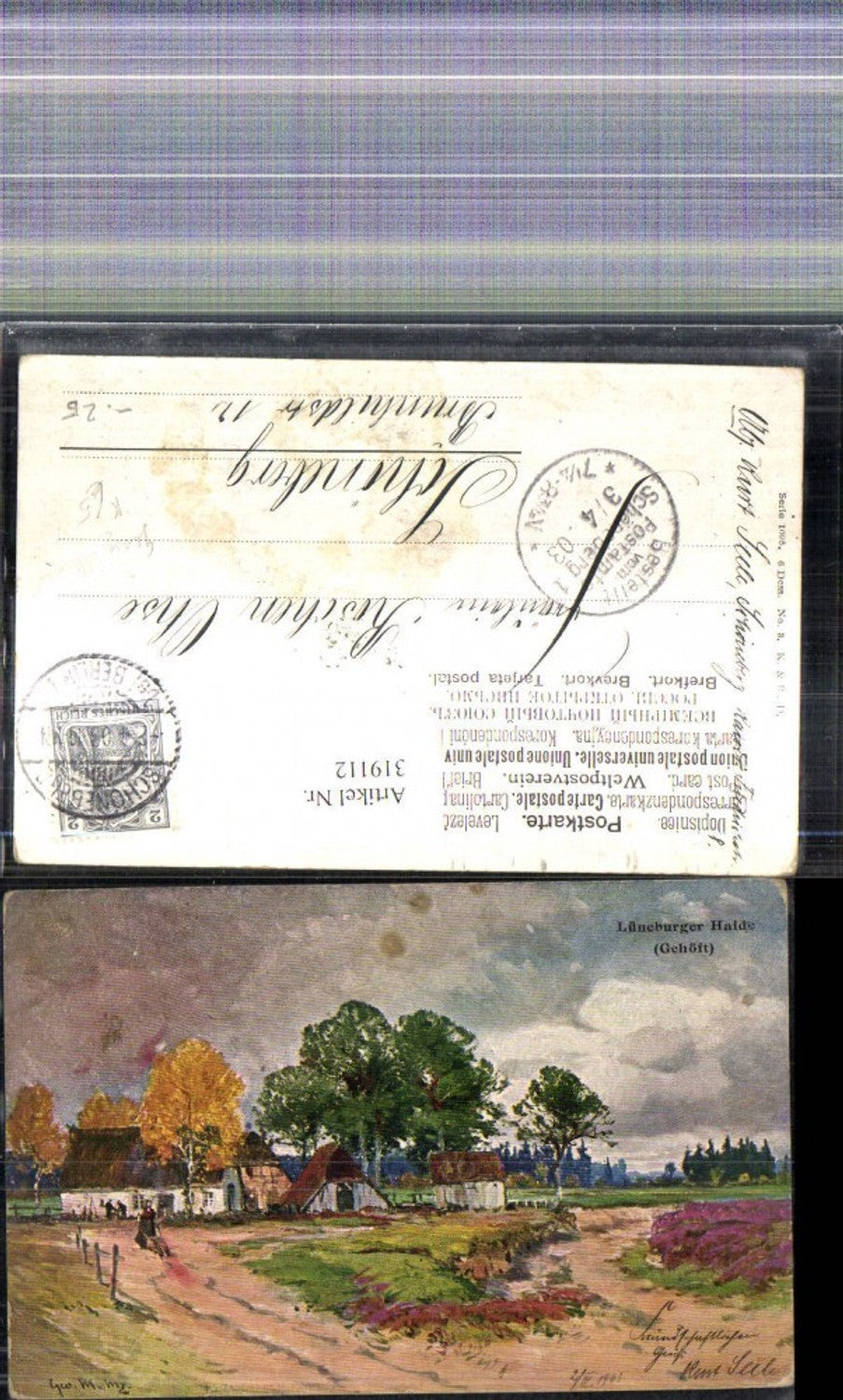 319112,Künstler Ak Georg Meinzolt Lüneburger Heide Gehöft Bauernhof Landschaft