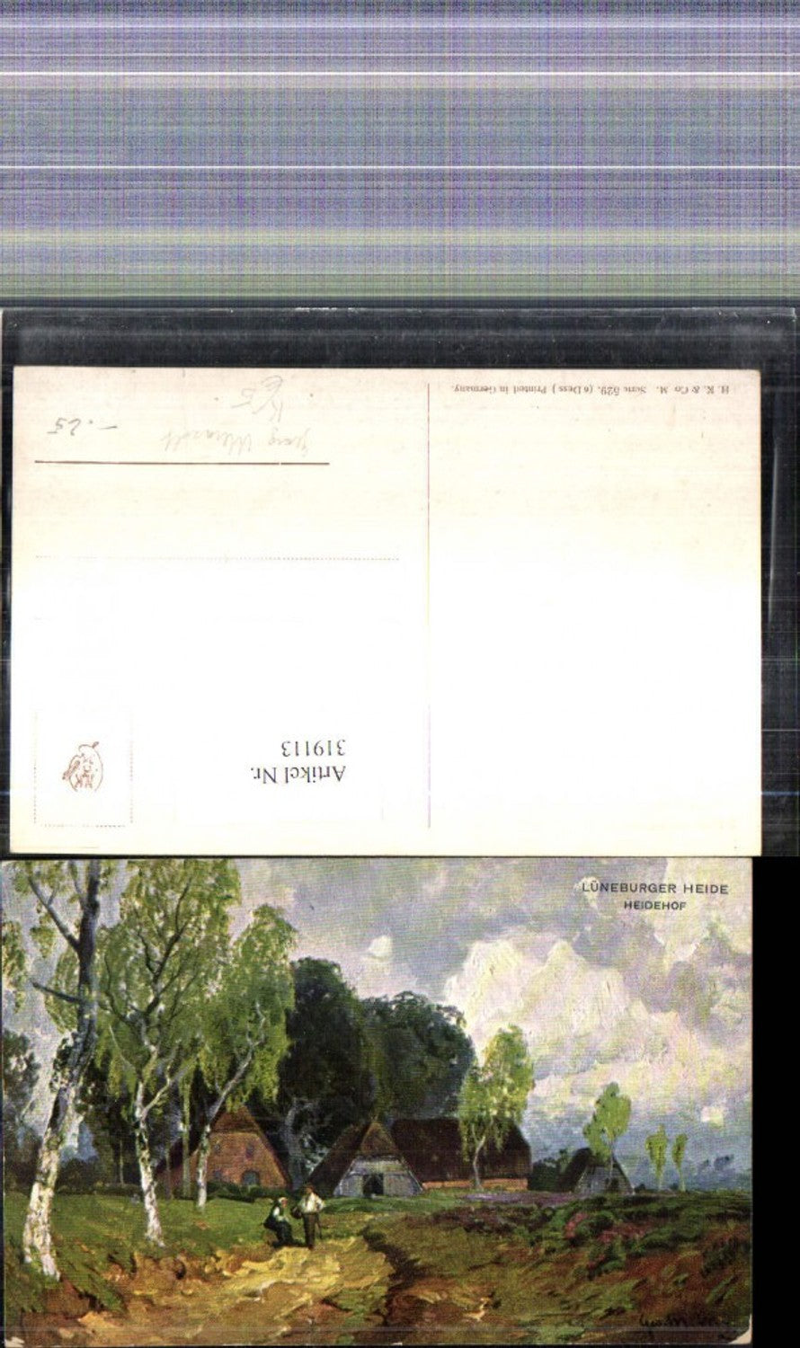 319113,Künstler Ak Georg Meinzolt Lüneburger Heide Heidehof Bauernhof Landschaft
