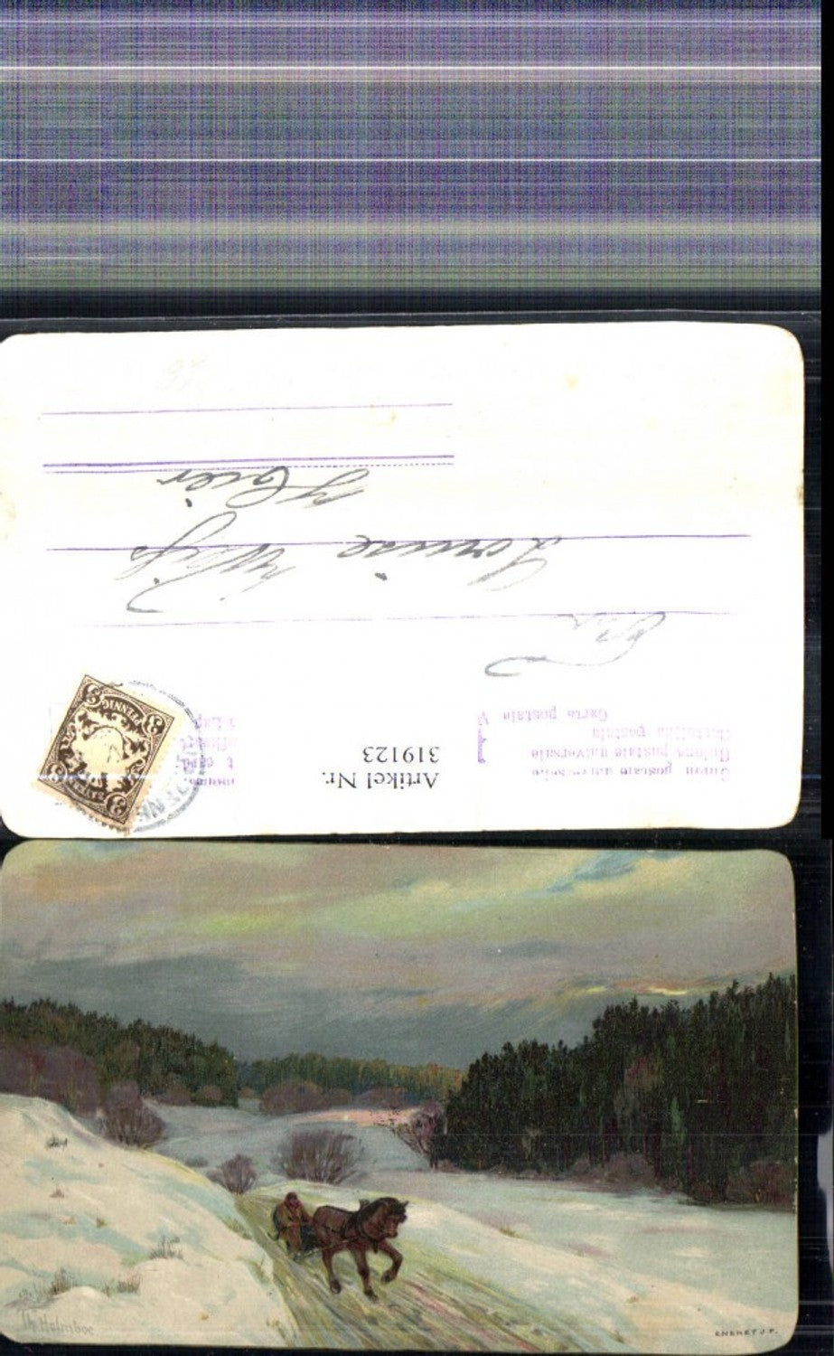 319123,Künstler Ak Th. Holmboc Pferdeschlitten Winterlandschaft