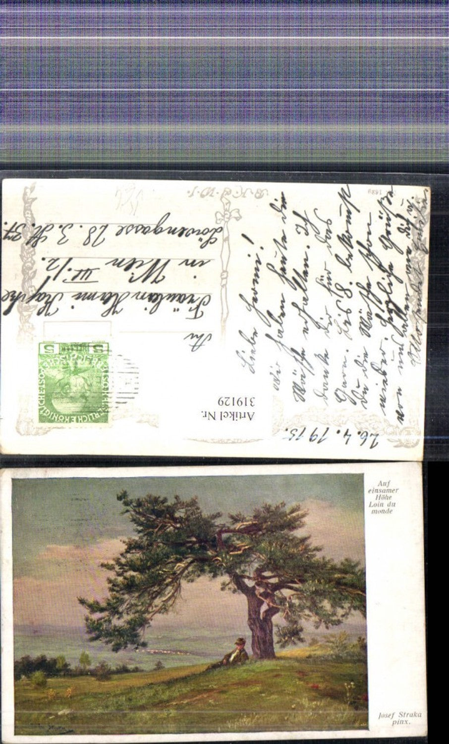 319129,Künstler Ak Josef Straka Auf einsamer Höhe Mann unter Baum Landschaft pub B.K.W.I. 1629