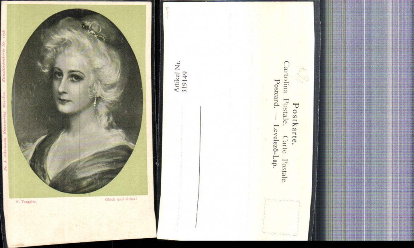 319149,Künstler Ak H. Torggler Glück und Gruß Frau Portrait Passepartout pub F. A. Ackermann 1178