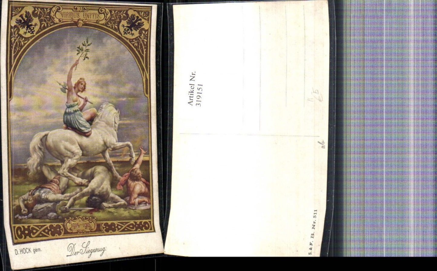 319151,Künstler Ak D. Hock Der Siegeszug Barbusige Frau Pferd Viribus unitis