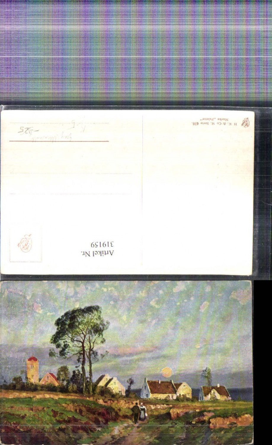 319159,Künstler Ak Georg Meinzolt Paar Weg Dorf i. Hintergrund Landschaft