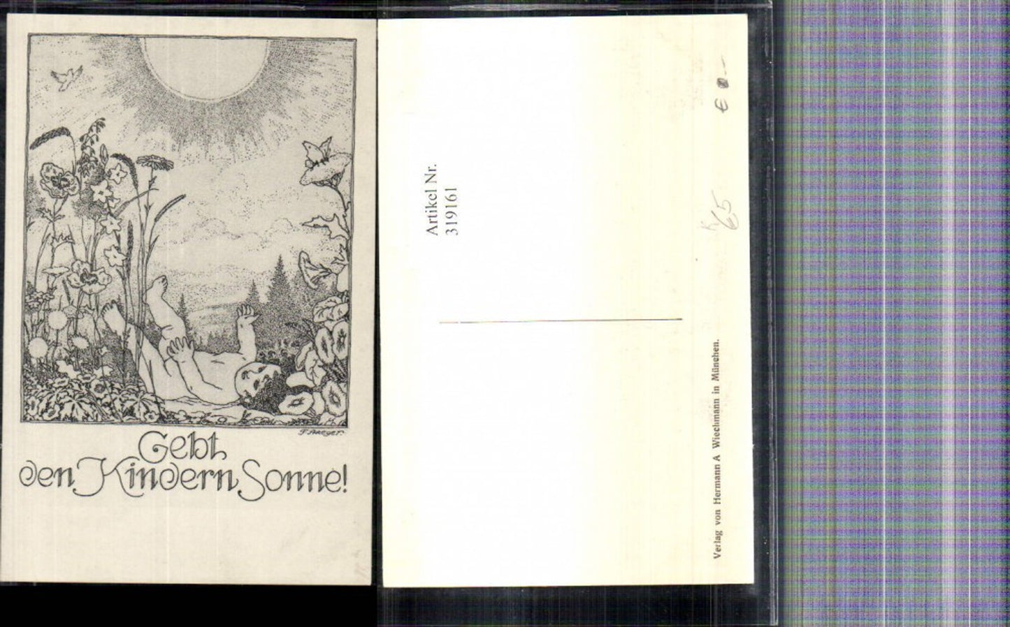 319161,Künstler Ak F. Staeger Kind nackt Wiese Blumen Sonne Spruch
