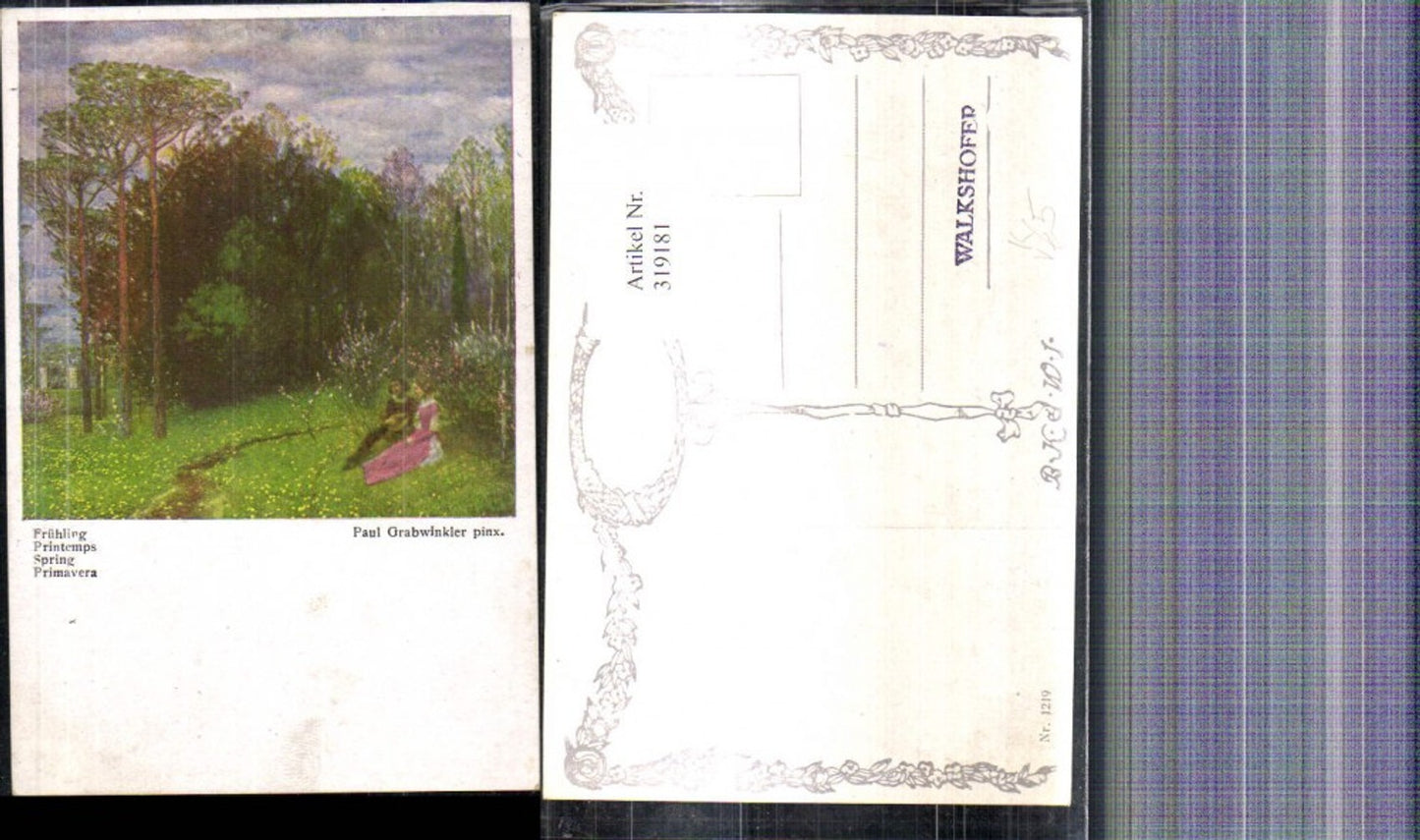 319181,Künstler Ak Paul Grabwinkler Frühling Paar Wiese Landschaft pub B.K.W.I. 1219
