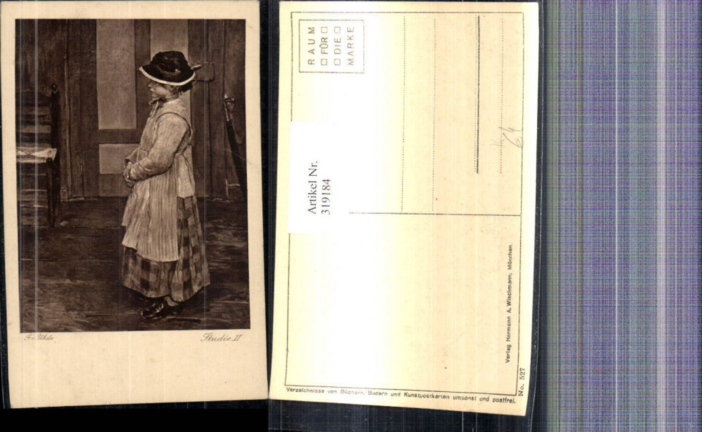 319184,Künstler Ak F. v. Uhde Studie II Mädchen m. Hut