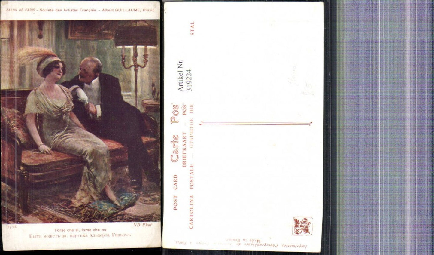 319224,Künstler Ak Albert Guillaume Forse che si forse che no Paar Mode Kopfschmuck Glamour