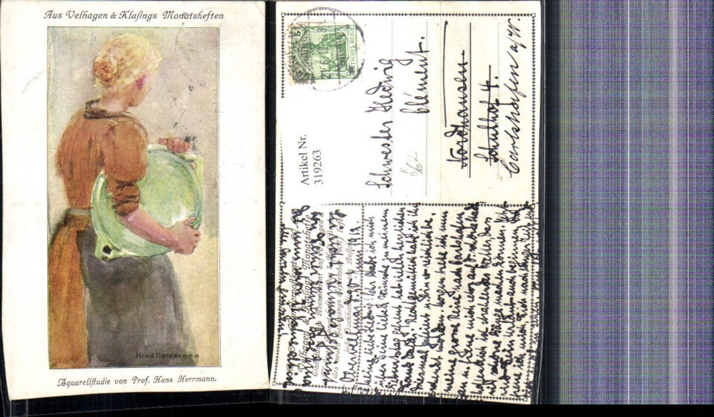 319263,Künstler Ak Hans Herrmann Frau m. Schüssel Topf
