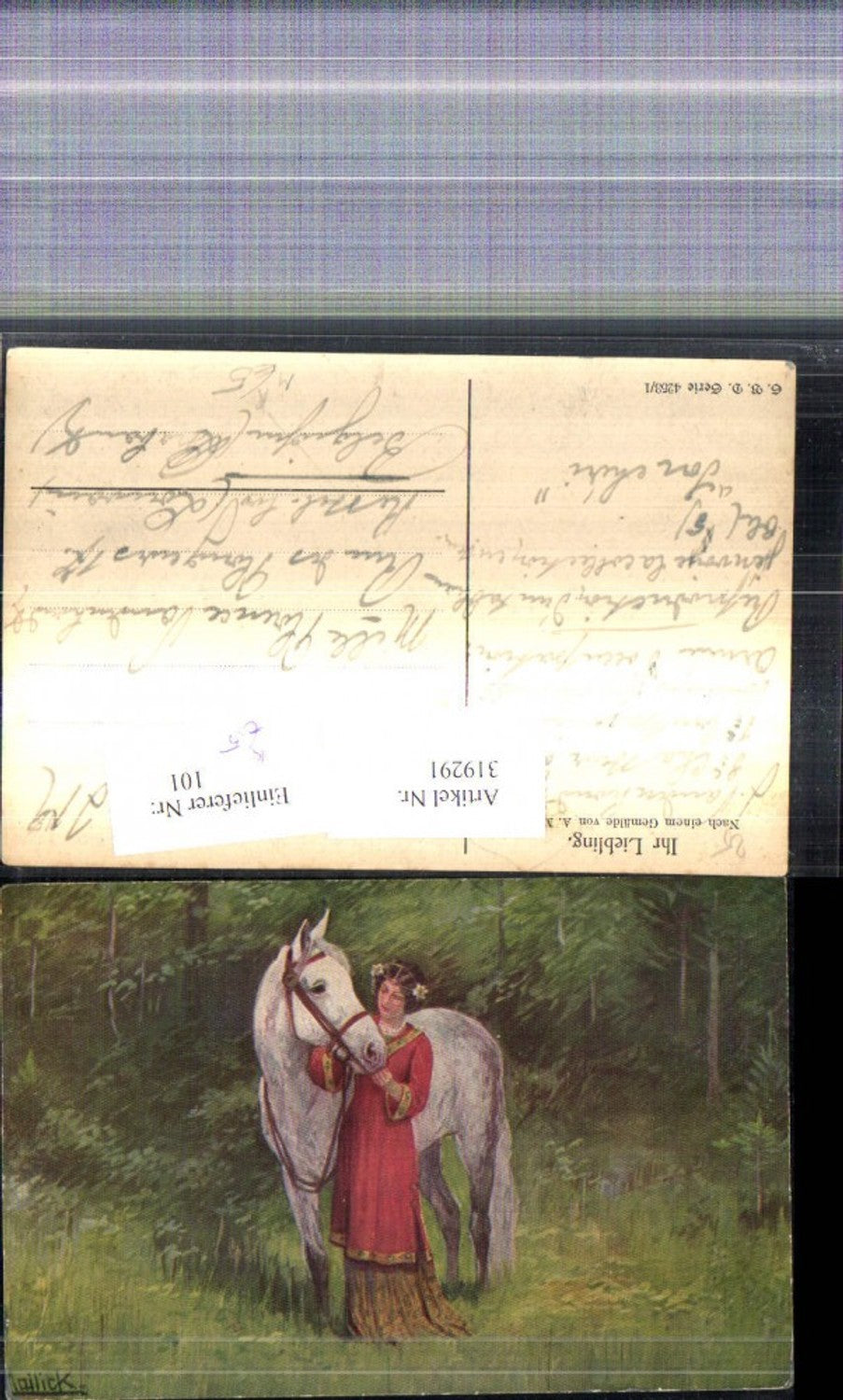 319291,Künstler Ak Alfred Mailick Frau m. Pferd Wald