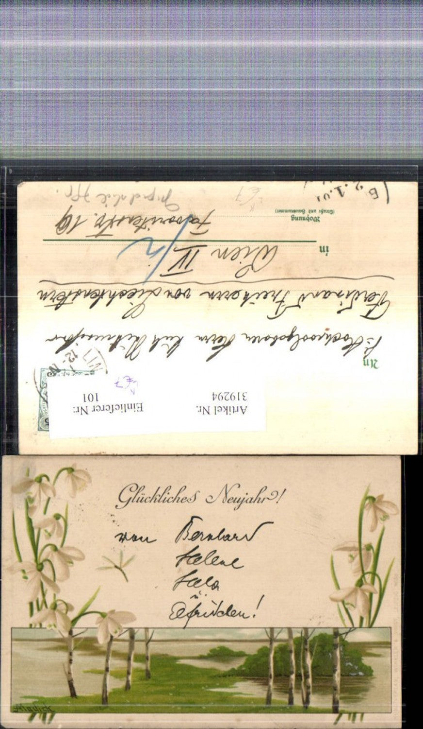 319294,Künstler Litho Alfred Mailick Birken Bäume Landschaft Schneeglöckchen Blumen Neujahr