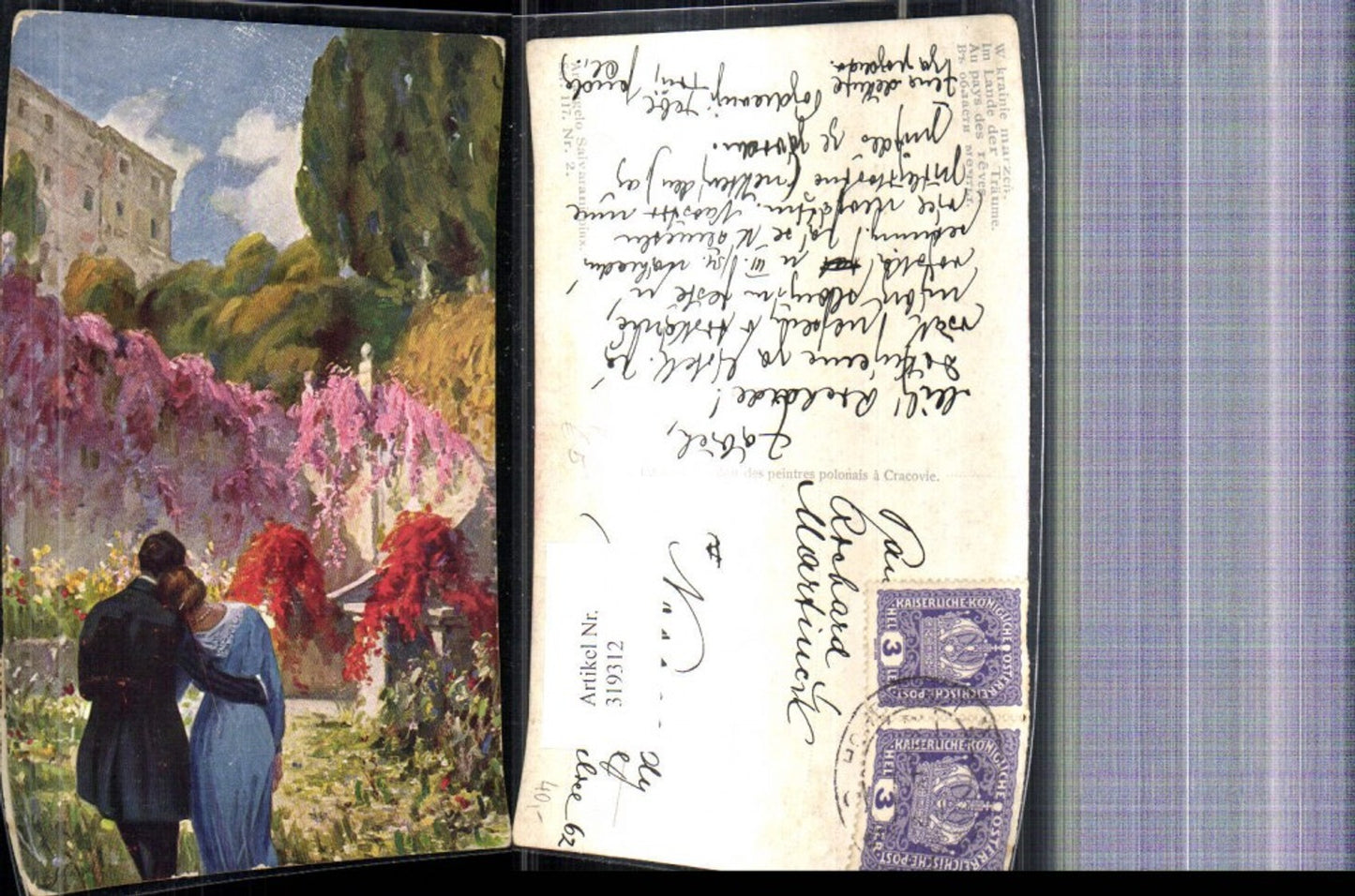 319312,Künstler Ak Arcangelo Salvarani Im Lande der Träume Paar Liebe Umarmung Garten