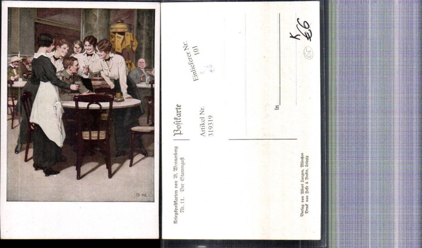 319319,Künstler Ak Brynolf Wennerberg Kriegspostkarte 11 Der Stammgast Soldat Frauen