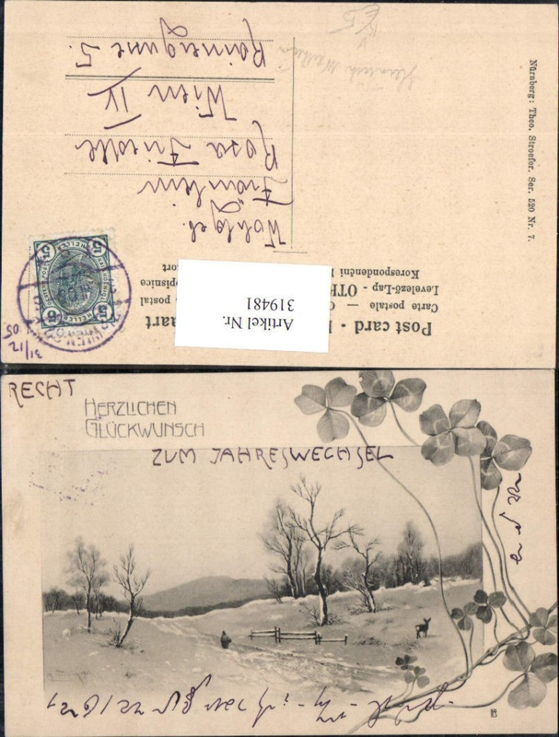 319481,Theo Stroefer 520/7 Heinrich Wertheim Frau Winterlandschaft Neujahr Klee Kleeblätter