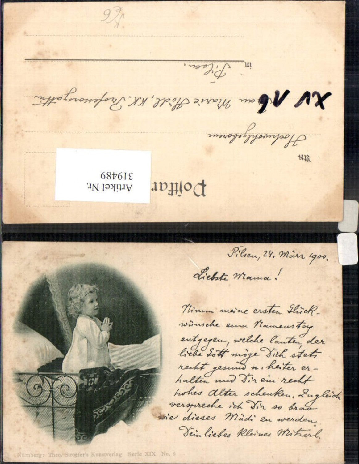 319489,Theo Stroefer XIX/6 Kind betet i. Bett Religion