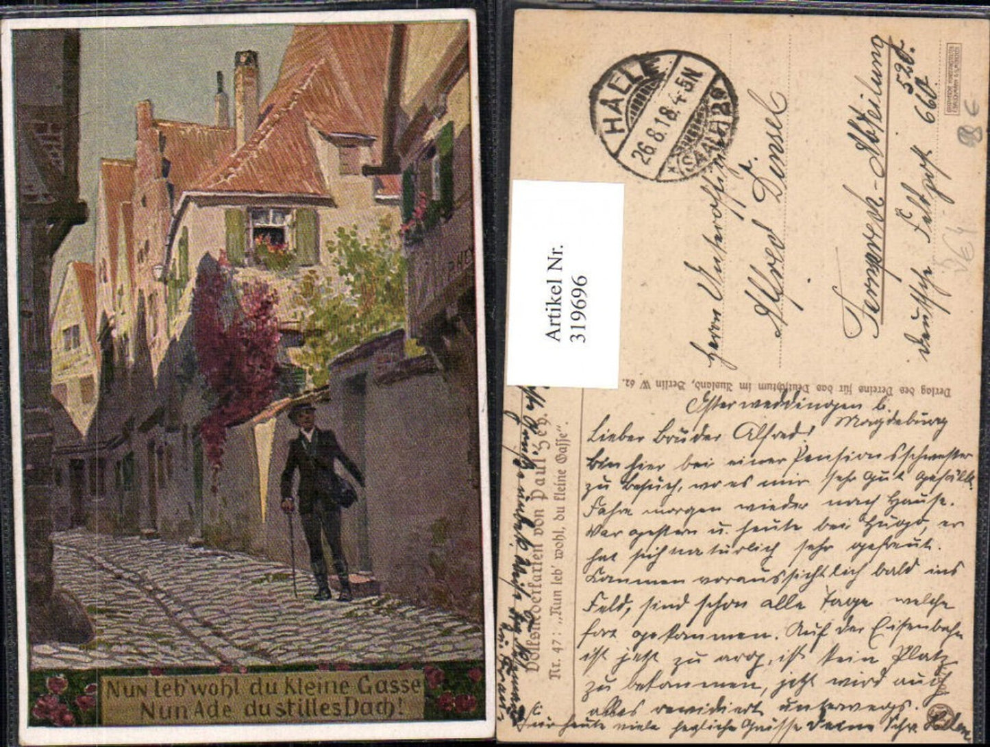 319696, Artist Ak Paul Hey Folk Song Card 47 Now farewell you little alley VDA