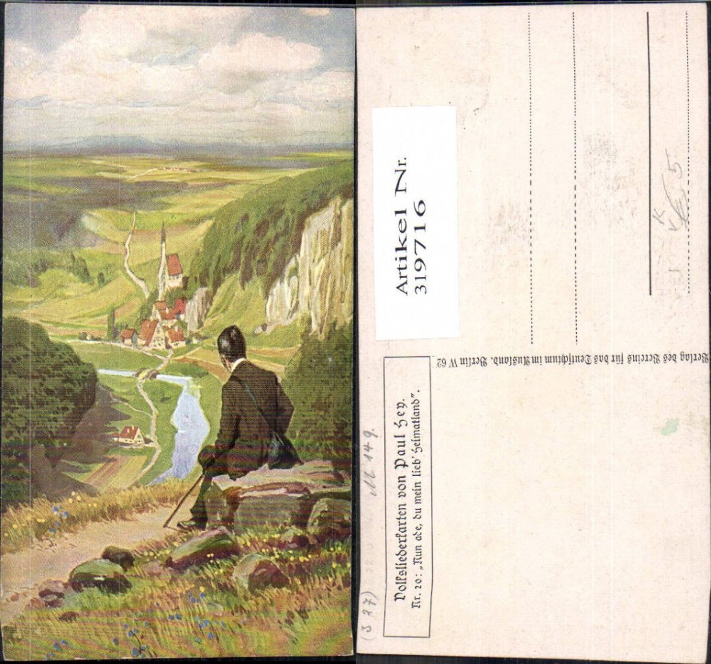 319716, Artist Ak Paul Hey Folk Song Card 20 Now farewell my dear homeland VDA