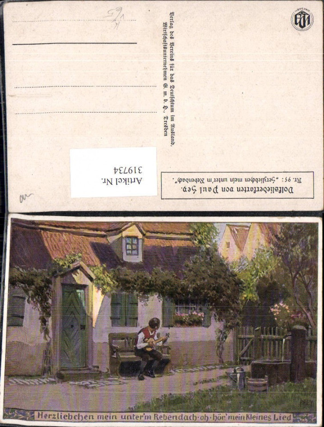 319734,Künstler Ak Paul Hey Volksliederkarte 95 Herzliebchen mein unter d. Rebendach VDA