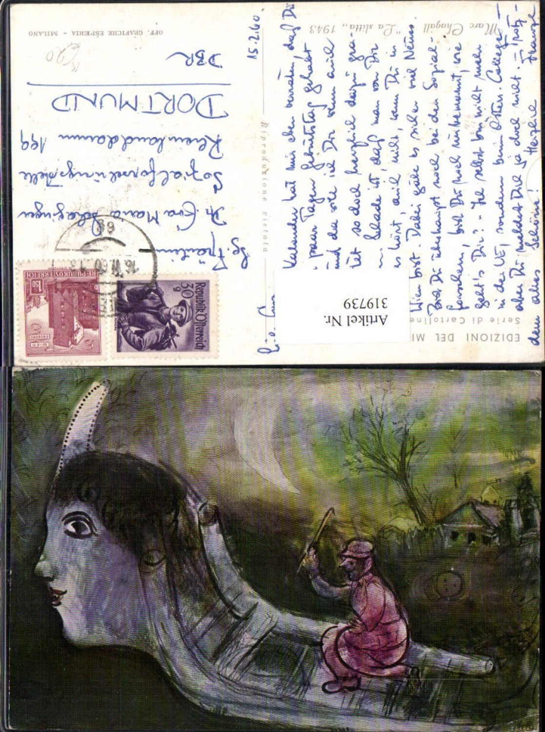 319739,Künstler Ak Marc Chagall La slitta Schlitten m. Kopf