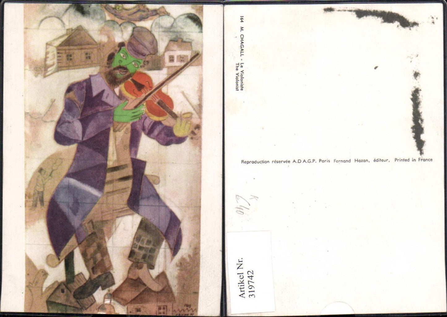 319742,Künstler Ak Marc Chagall Le Violoniste The Violonist Geigenspieler
