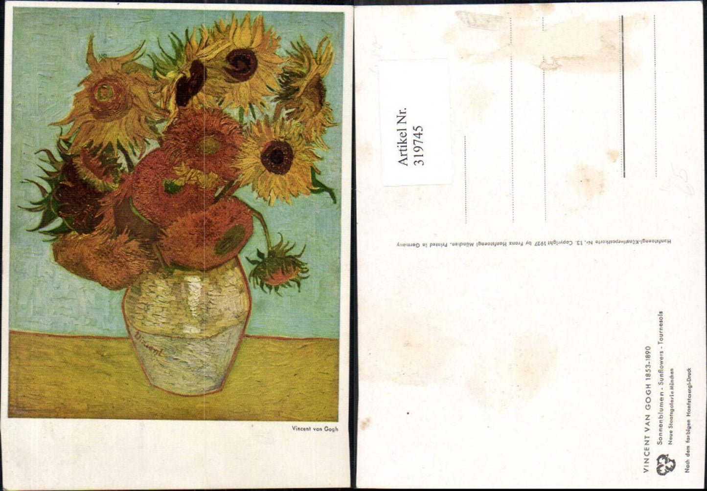 319745,Künstler Ak Vincent van Gogh Sonnenblumen Sunflowers Tournesols Blumen