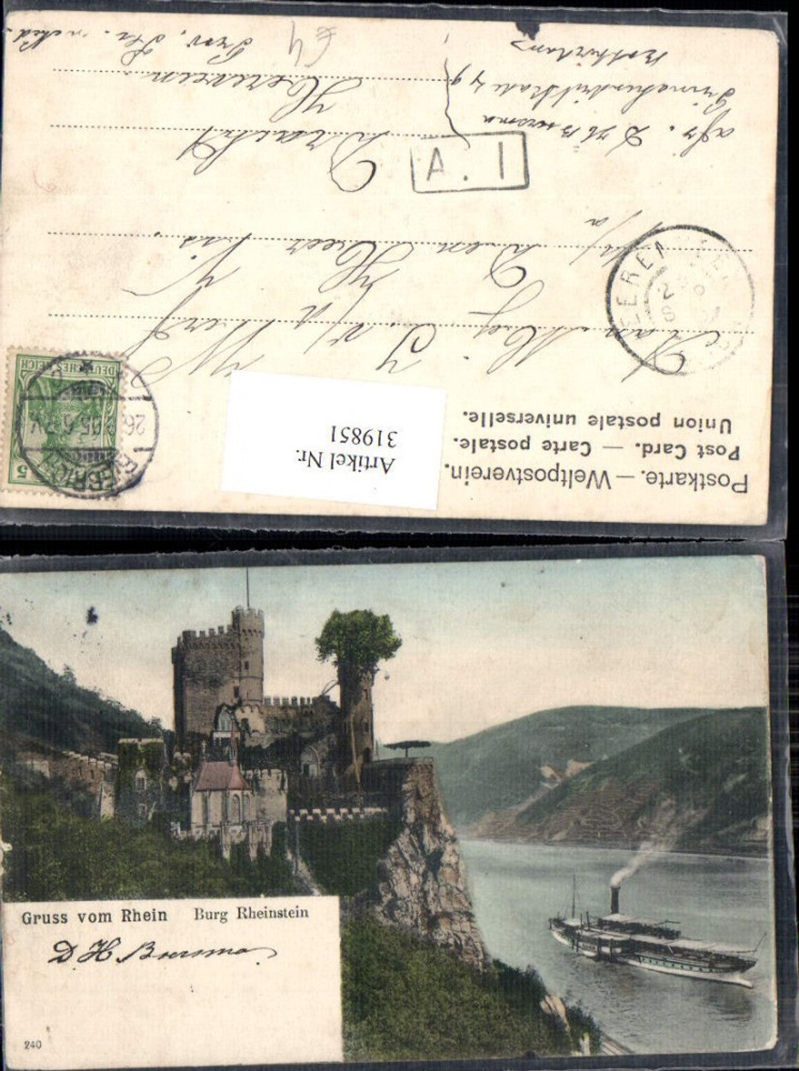 319851,Burg Rheinstein b. Trechtingshausen Schiff Dampfer