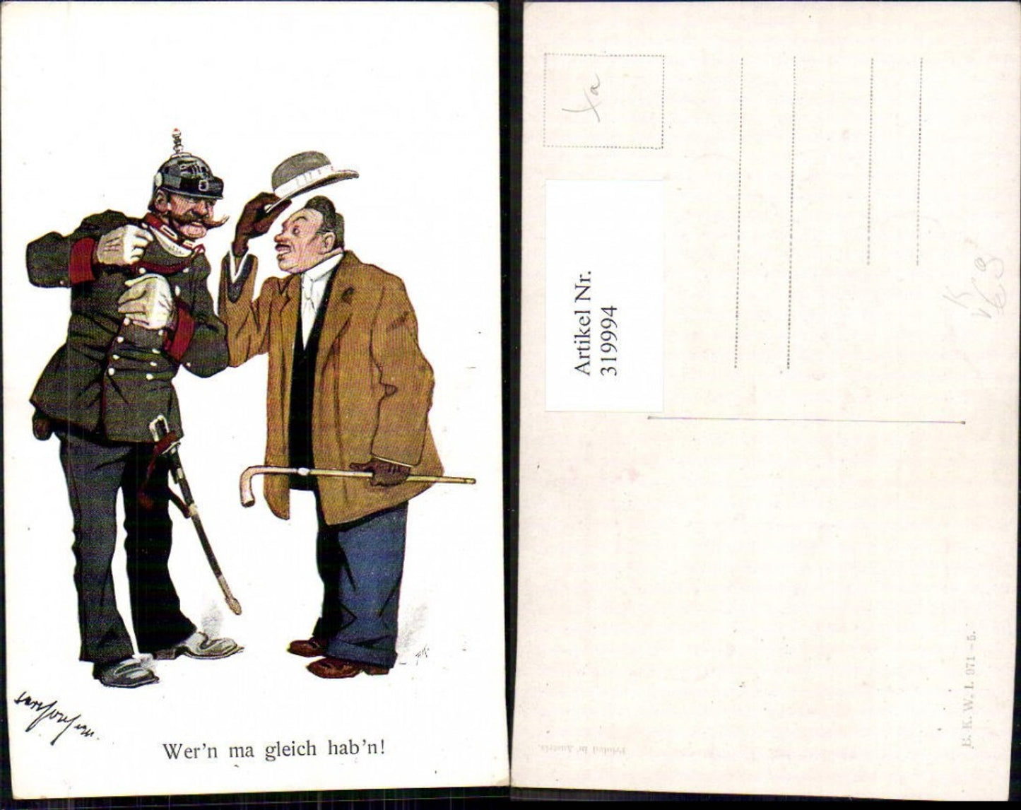 319994,Künstler Ak Carl Josef Pollak Polizist Wer ma gleich haben Karikatur pub B.K.W.I. 971/5