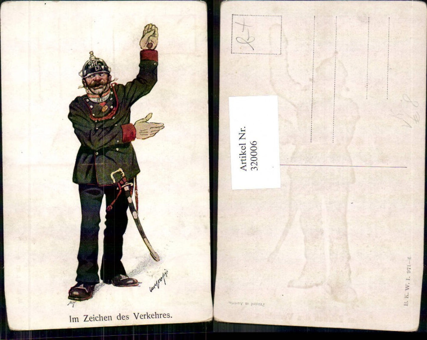 320006,Künstler Ak Carl Josef Pollak Polizist Uniform Karikatur pub B.K.W.I. 971/6