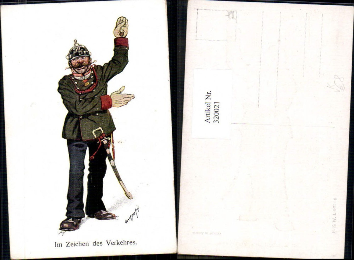 320021,Künstler Ak Carl Josef Pollak Polizist Uniform Karikatur pub B.K.W.I. 971/6
