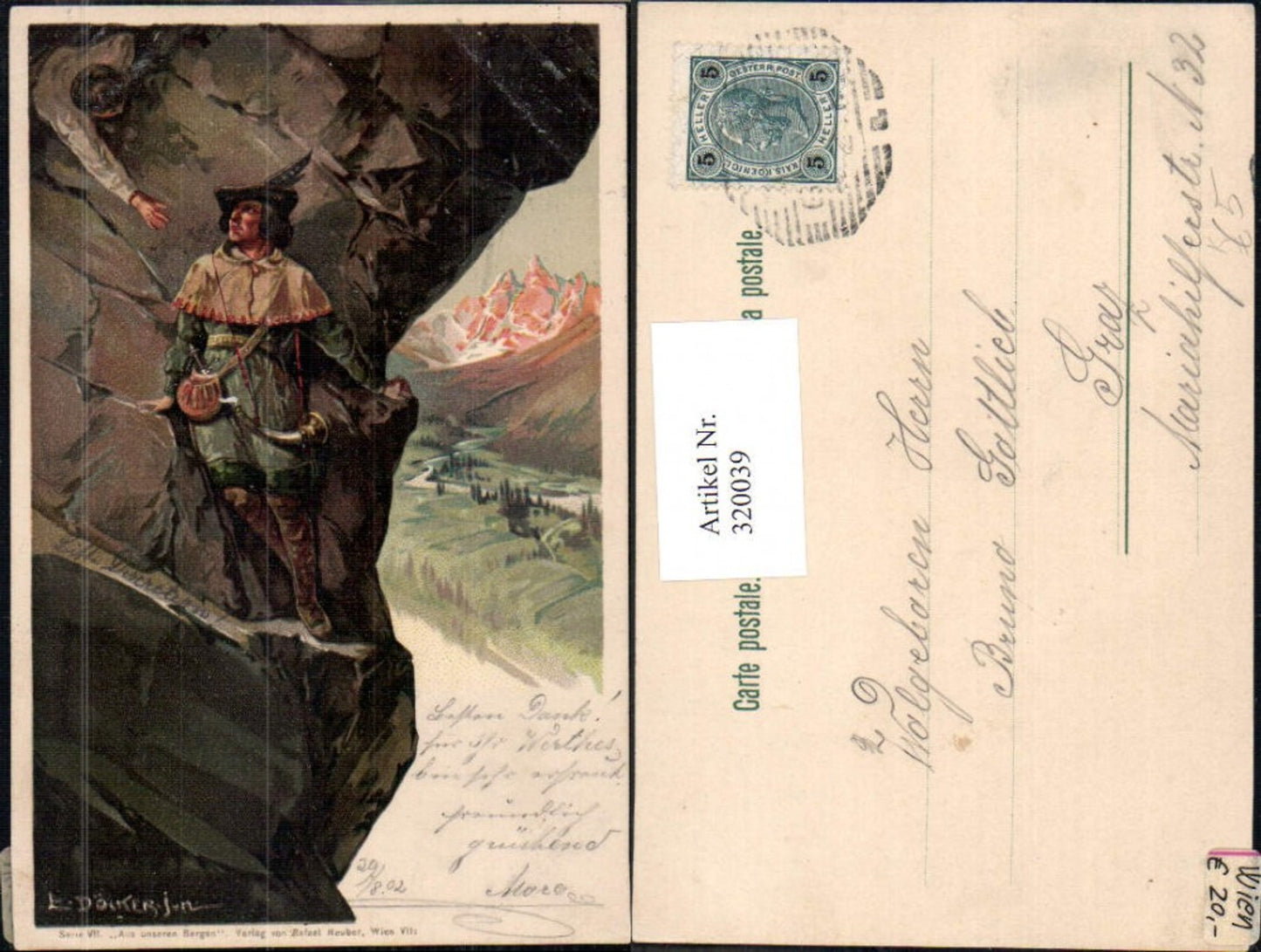 320039,Künstler Ak E. Döcker Serie VII Aus unseren Bergen Minnesänger a. Felsen
