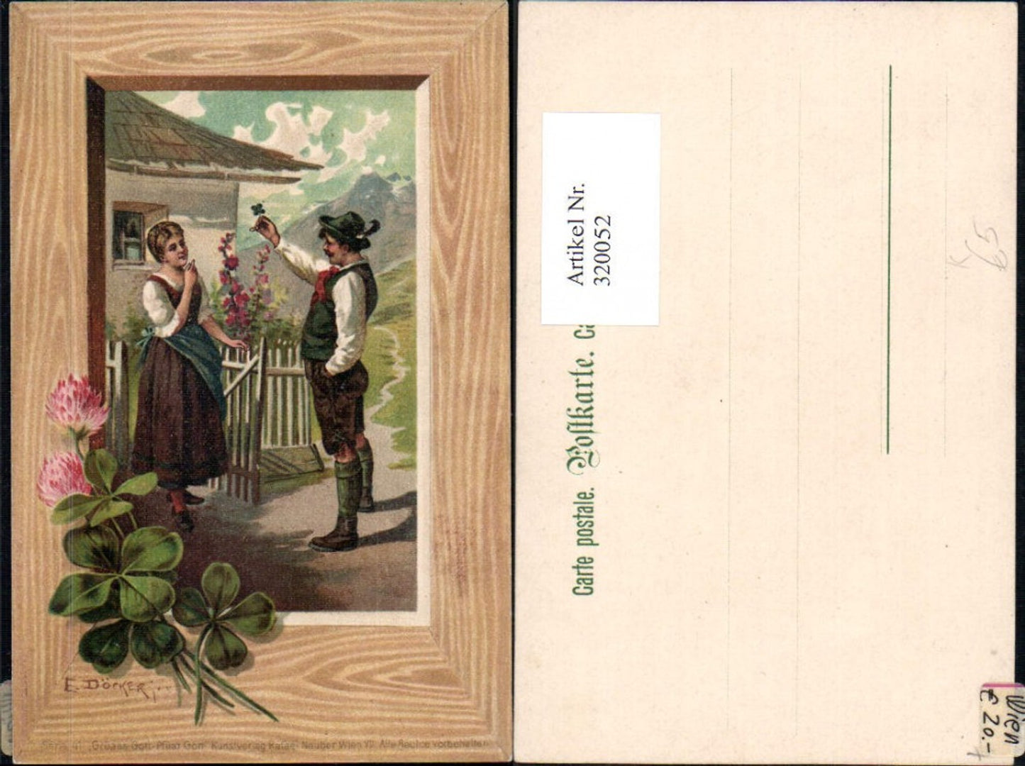 320052,Künstler Ak E. Döcker Serie 41 Grüass Gott Pfüat Gott Paar Jäger Jagd Klee Blumen