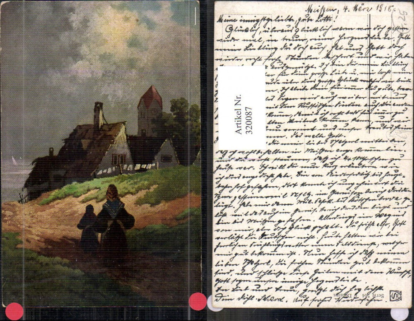 320087,Künstler Ak V. Santhö Santho Frau m. Kind Weg Dorf Küste Landschaft