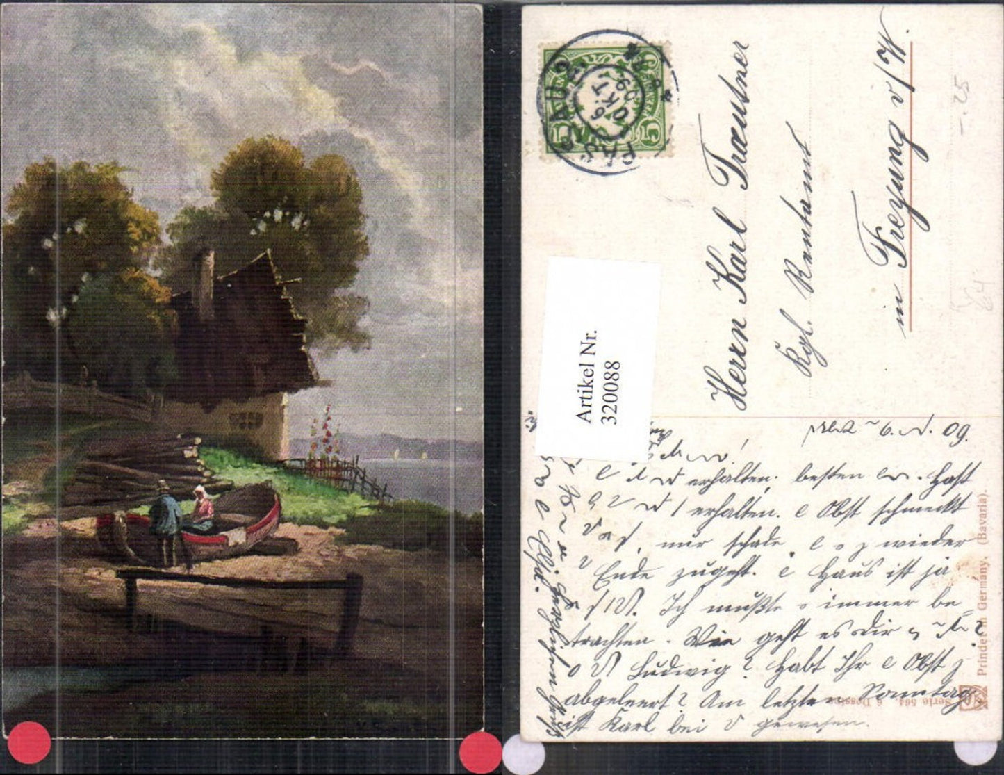 320088,Künstler Ak V. Santhö Santho Paar Boot a. Ufer Landschaft