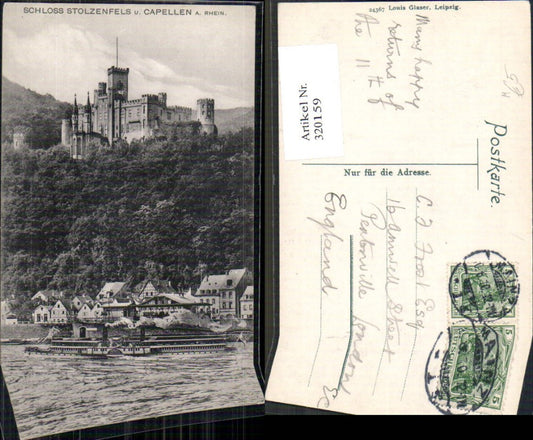320159,Schloss Stolzenfels u. Capellen a. Rhein Schiff Dampfer
