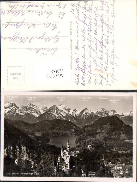 320186,Foto Ak Schloss Neuschwanstein Gipfelkarte Alpsee